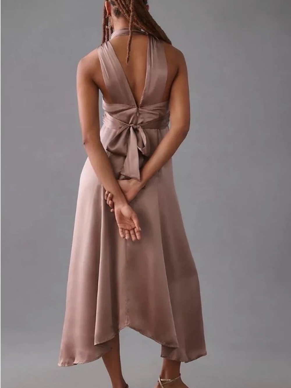 ANTHROPOLOGY silk Midi Dress in Taupe 8 new with tags - Picture 2 of 13